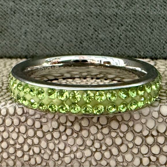 Green Crystal Stainless Steel Eternity Band – Size 7.5  Sparkle Ring - Picture 6 of 17